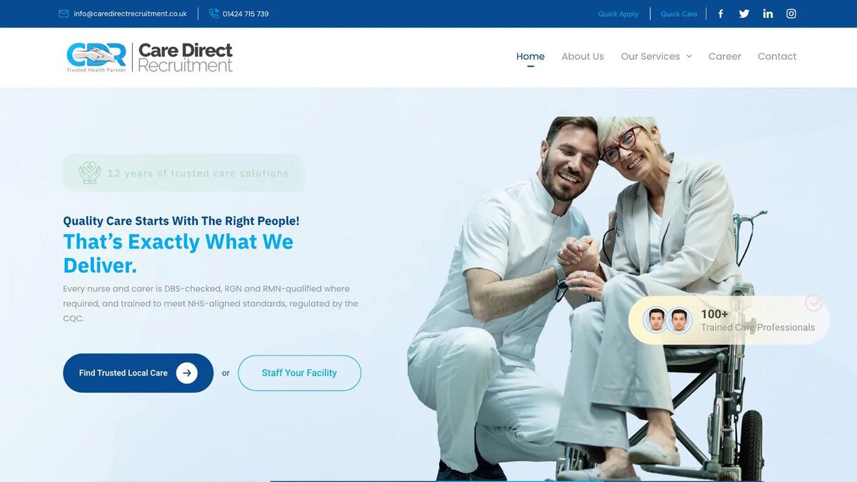 Care Direct Recruitment website developed by AlnairTech